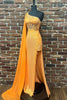 Load image into Gallery viewer, Sparkly Orange Corset One Shoulder Long Prom Dress with Deatchable Train