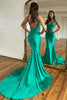 Load image into Gallery viewer, Sparkly Green Beaded Mermaid V-Neck Backless Long Prom Dress