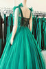 Load image into Gallery viewer, Tulle Spaghetti Straps Lace-Up Green Long Prom Dress