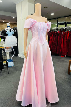 Off The Shoulder Light Pink Corset Prom Dress