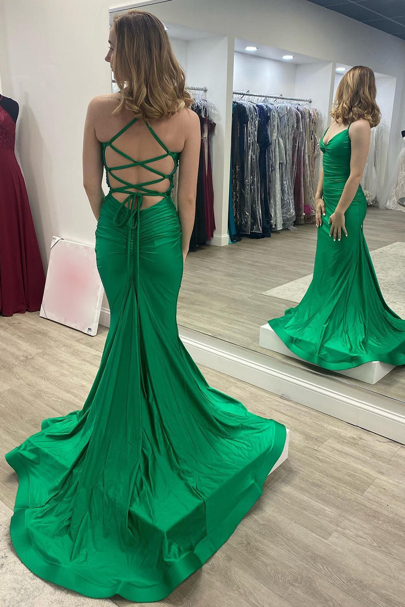 Load image into Gallery viewer, Mermaid Lace-Up Back Blue Long Prom Dress