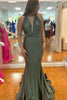 Load image into Gallery viewer, Mermaid Halter Backless Grey Green Long Prom Dress