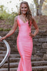 Load image into Gallery viewer, Mermaid Halter Backless Hot Pink Long Prom Dress