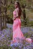 Load image into Gallery viewer, Mermaid Halter Backless Hot Pink Long Prom Dress