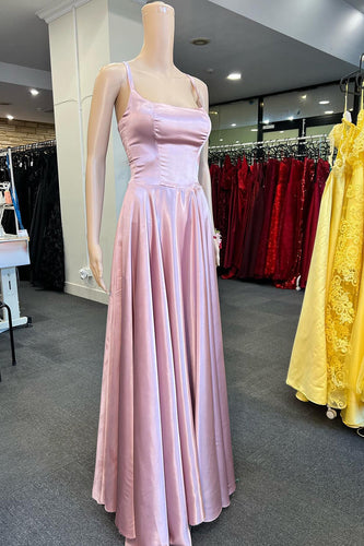 Light Pink A-line Satin Long Prom Dress