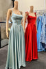 Load image into Gallery viewer, Sage A-line Satin Long Prom Dress