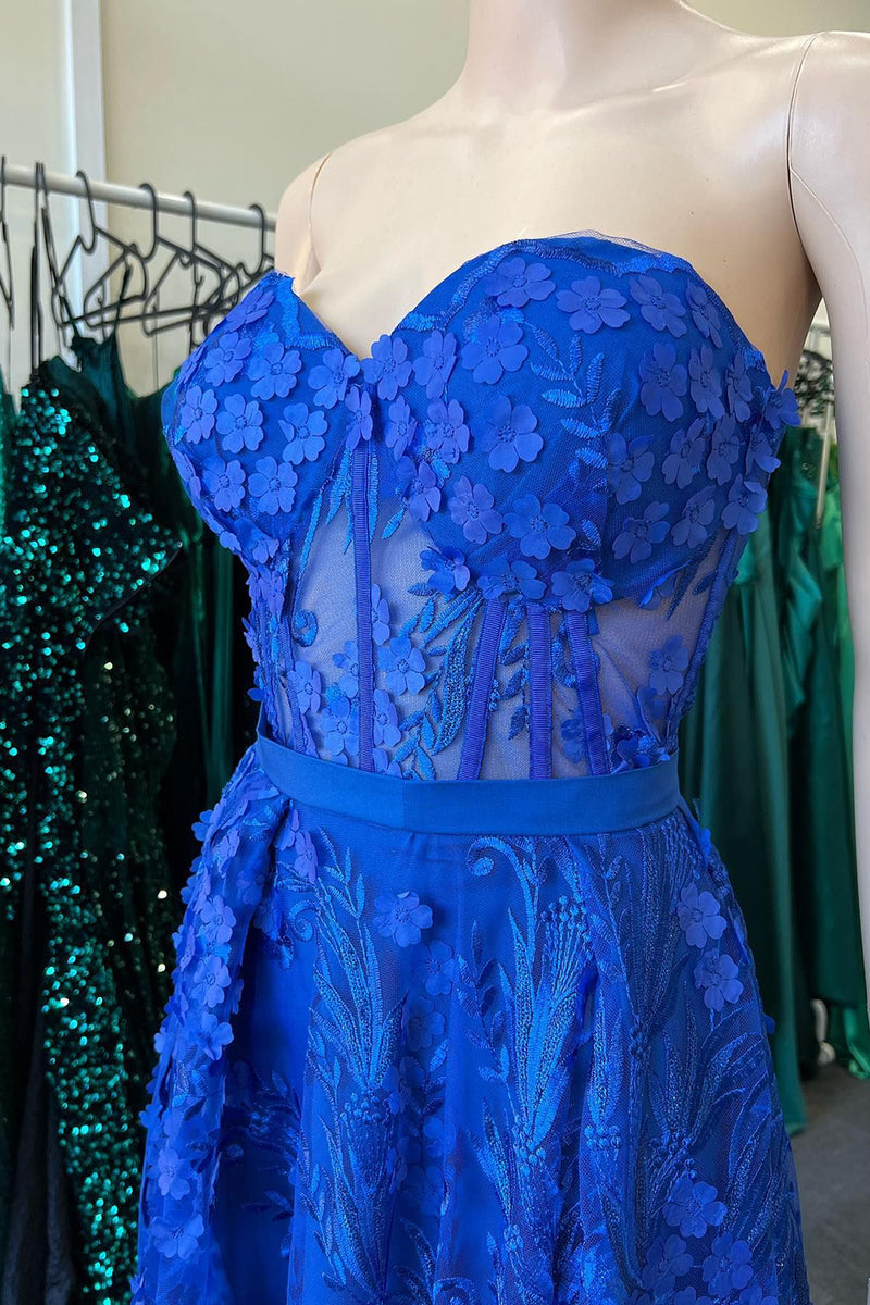 Load image into Gallery viewer, Royal Blue Sweetheart Corset Long Prom Dress with Appliques