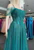 Load image into Gallery viewer, Sparkly Cold Shoulder Green Long Prom Dress with Appliques