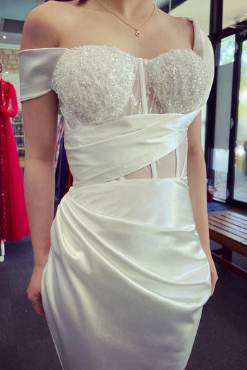 Off The Shoulder Sparkly White Corset Prom Dress