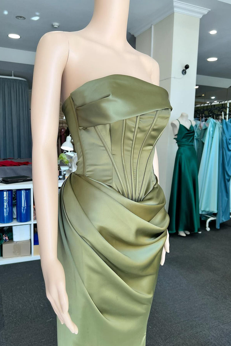 Load image into Gallery viewer, One Shoulder Dark Green Corset Prom Dress with Ruffles