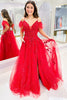 Load image into Gallery viewer, Cold Shoulder Red Long Prom Dress with Feathers