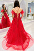 Load image into Gallery viewer, Cold Shoulder Red Long Prom Dress with Feathers