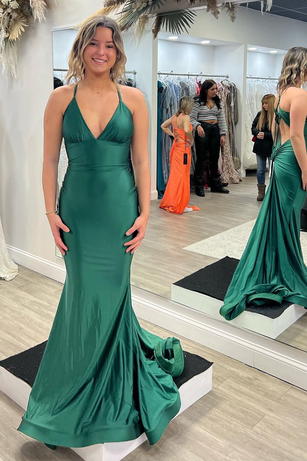 Mermaid Halter Dark Green Long Prom Dress