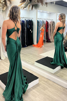 Mermaid Halter Dark Green Long Prom Dress