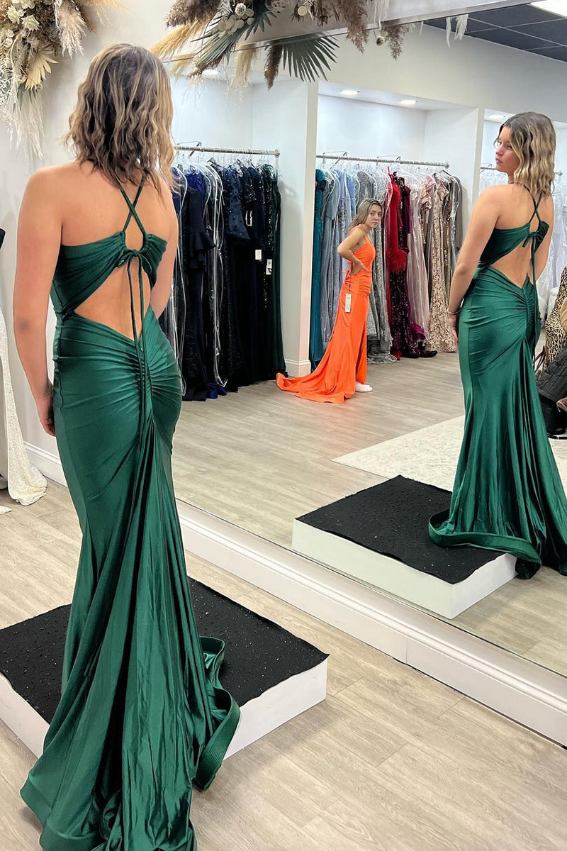 Load image into Gallery viewer, Mermaid Halter Dark Green Long Prom Dress