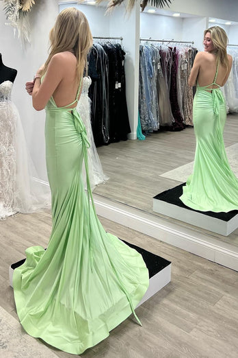 Mermaid Deep V-Neck Light Green Long Prom Dress