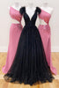 Load image into Gallery viewer, Glitter Deep V-Neck Black Long Prom Dress with Feathers