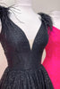 Load image into Gallery viewer, Glitter Deep V-Neck Black Long Prom Dress with Feathers