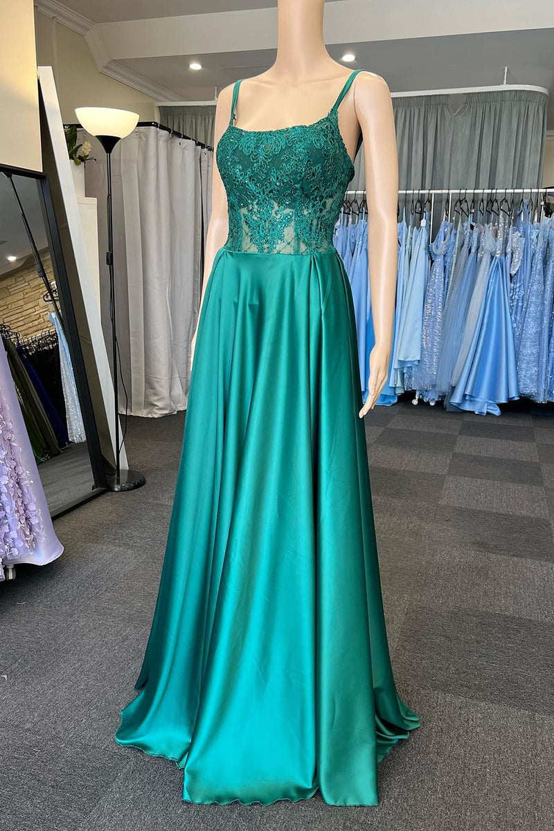 Load image into Gallery viewer, Spaghetti Straps Green Corset Prom Dress with Beading