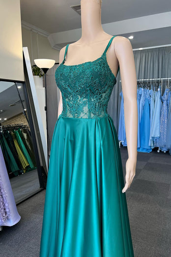 Spaghetti Straps Green Corset Prom Dress with Beading