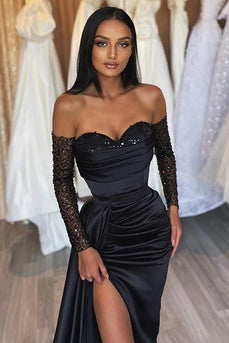 Aurelia |Glitter Black Sequins Long Prom Dress with Slit
