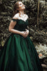 Load image into Gallery viewer, A-Line Off the Shoulder Dark Green Satin Long Prom Dress with Appliques