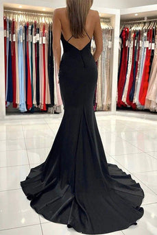 Mermaid Spaghetti Straps Black Long Prom Dress