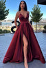 Load image into Gallery viewer, A-Line Spaghetti Straps Burgundy Long Prom Dress with Slit