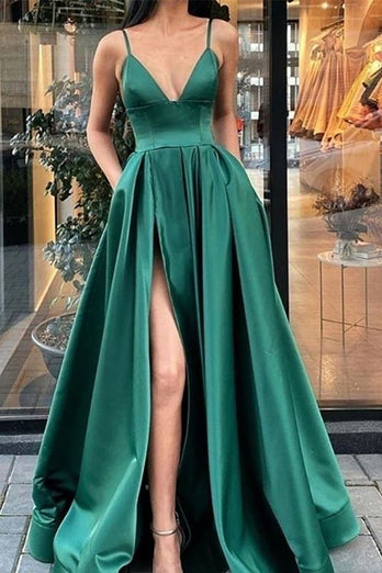 Long green shop dress with slit