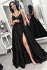 Load image into Gallery viewer, A-Line Black Satin Long Prom Dress with Slit