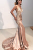 Load image into Gallery viewer, Mermaid Spaghetti Straps Blush Satin Long Prom Dress with Appliques