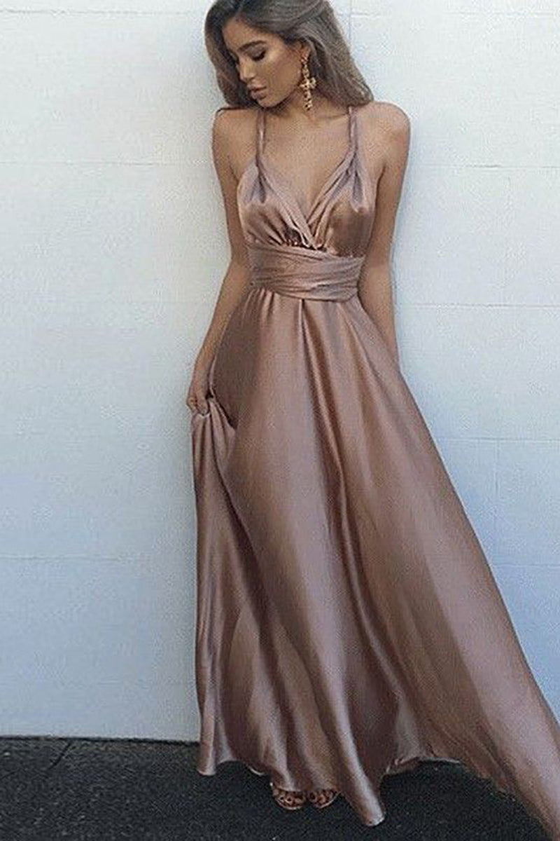 Load image into Gallery viewer, Halter Blush Satin Long Prom Dress