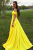 Load image into Gallery viewer, A-Line Satin Yellow Off The Shoulder Long Prom Dress