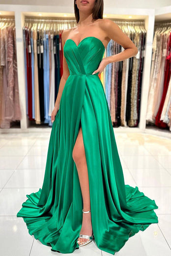 Mermaid Sweetheart Satin Black Long Prom Dress with Slit