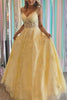 Load image into Gallery viewer, Spaghetti Straps Light Yellow Long Corset Prom Dress with Appliques