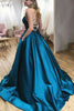 Load image into Gallery viewer, A-Line Halter Peacock Blue Satin Long Prom Dress