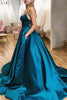 Load image into Gallery viewer, A-Line Halter Peacock Blue Satin Long Prom Dress