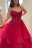 Load image into Gallery viewer, A-Line Spaghetti Straps Red Tulle Long Prom Dress with Appliques