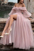 Load image into Gallery viewer, A-Line Off The Shoulder Light Pink Tulle Long Prom Dress