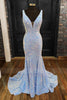 Load image into Gallery viewer, Mermaid Spaghetti Straps Light Blue Sparkly Long Prom Dress