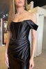 Load image into Gallery viewer, Mermaid Off The Shoulder Satin Black Corset Prom Dress with Slit