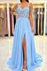 Load image into Gallery viewer, Spaghetti Straps Light Blue Corset Prom Dress with Appliques