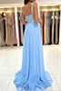 Load image into Gallery viewer, Spaghetti Straps Light Blue Corset Prom Dress with Appliques