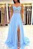 Load image into Gallery viewer, Spaghetti Straps Light Blue Corset Prom Dress with Appliques