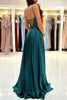 Load image into Gallery viewer, Mermaid Spaghetti Straps Satin Dark Green Long Prom Dress with Slit