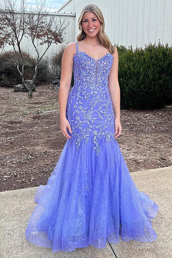 Purple Mermaid Long Prom Dress with Appliques