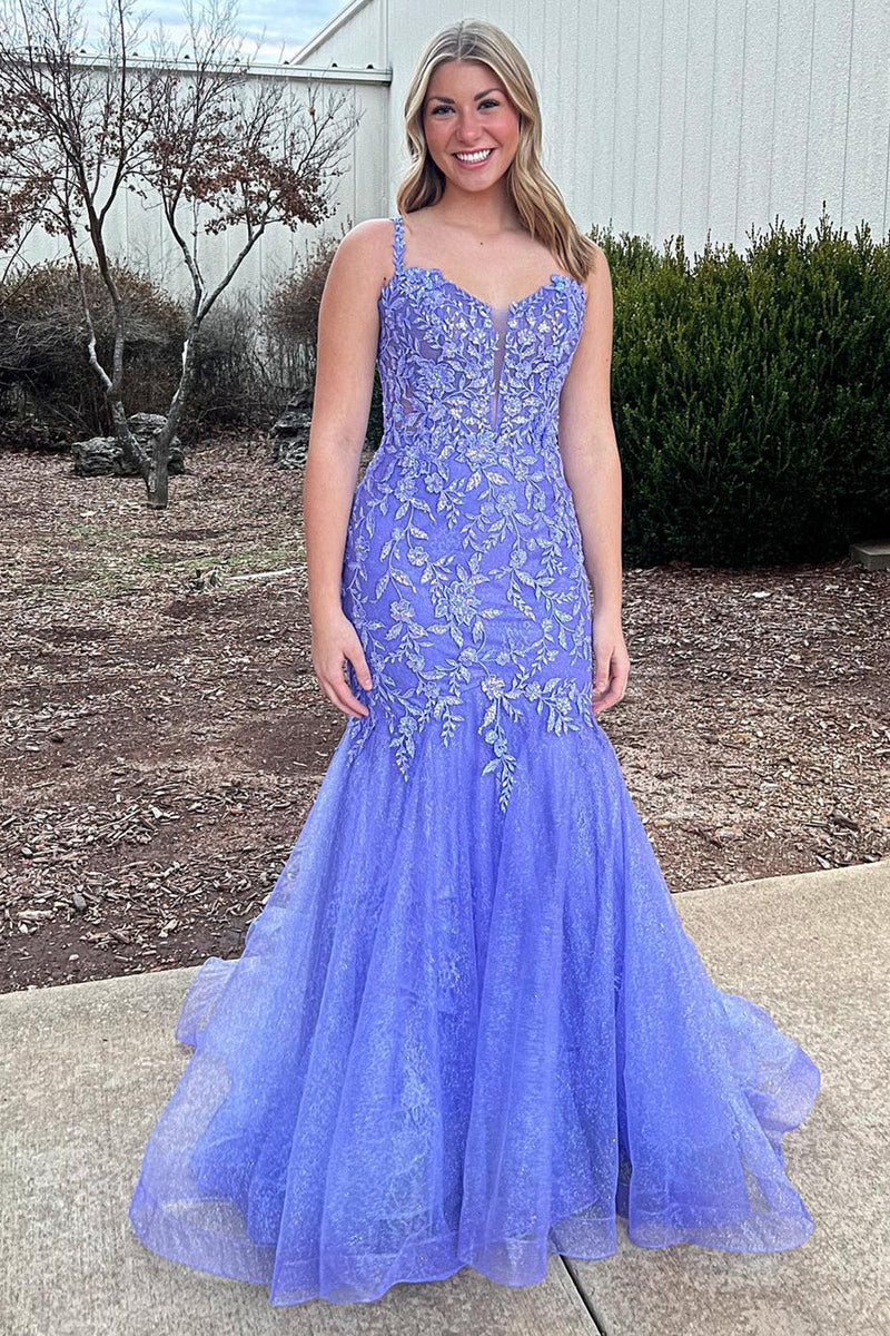 Load image into Gallery viewer, Purple Mermaid Long Prom Dress with Appliques