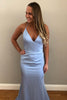 Load image into Gallery viewer, Simple Light Blue Halter Mermaid Long Backless Prom Dress