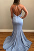 Load image into Gallery viewer, Simple Light Blue Halter Mermaid Long Backless Prom Dress