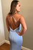 Load image into Gallery viewer, Simple Light Blue Halter Mermaid Long Backless Prom Dress